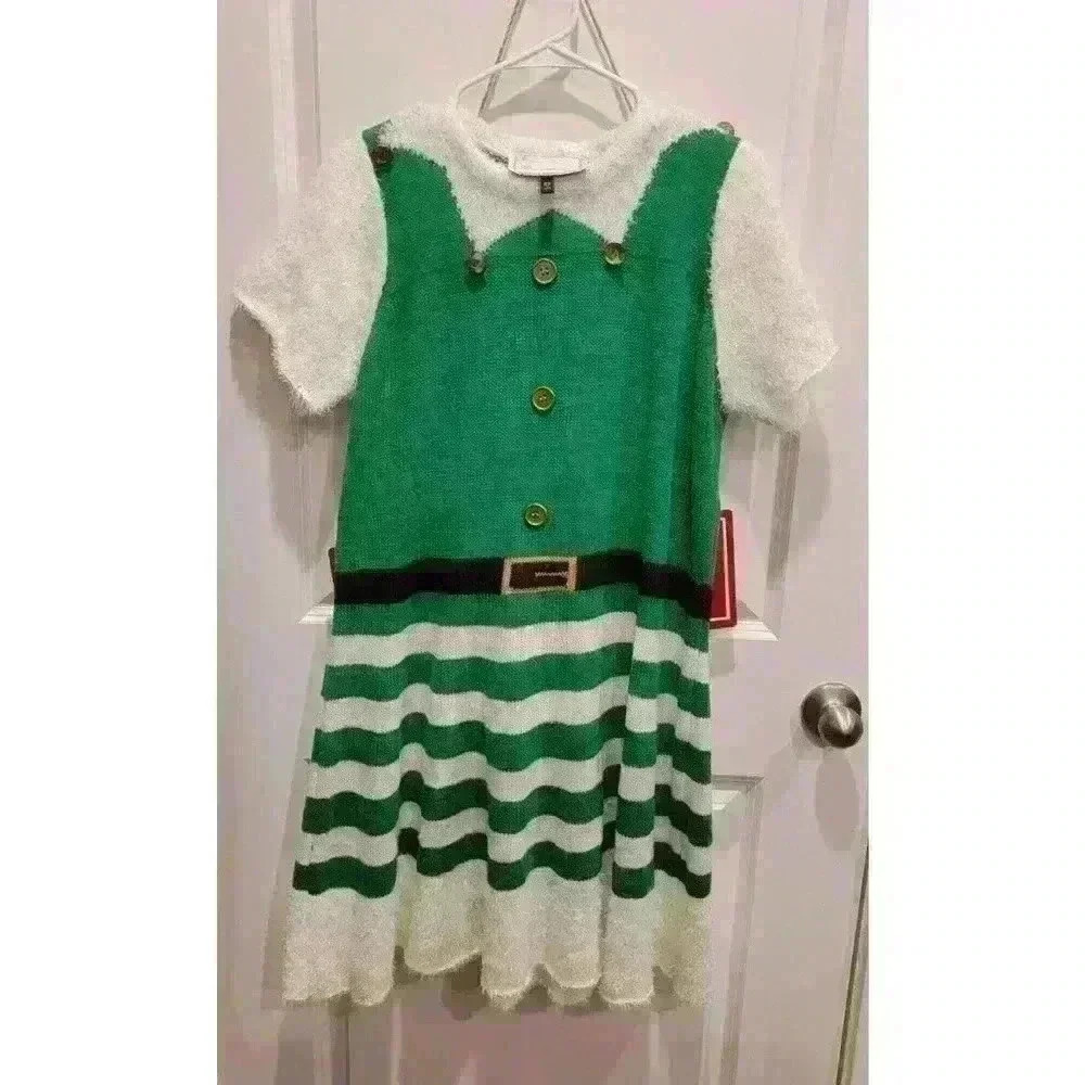 Santa's Elf Dress w/ Bells Green White Gold Black Size 2XL